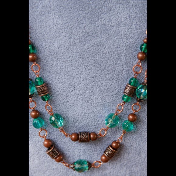 NEW Handmade - Aqua Green Glass and Copper Necklace - Picture 10 of 10